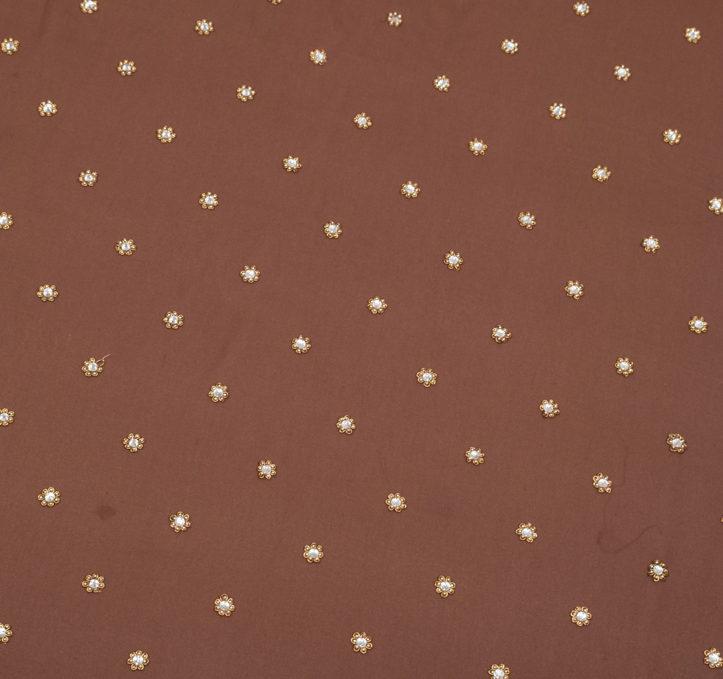 Sushila Vintage Brown Sari Remnant Scrap Hand Beaded Georgette 5YD Craft Fabric