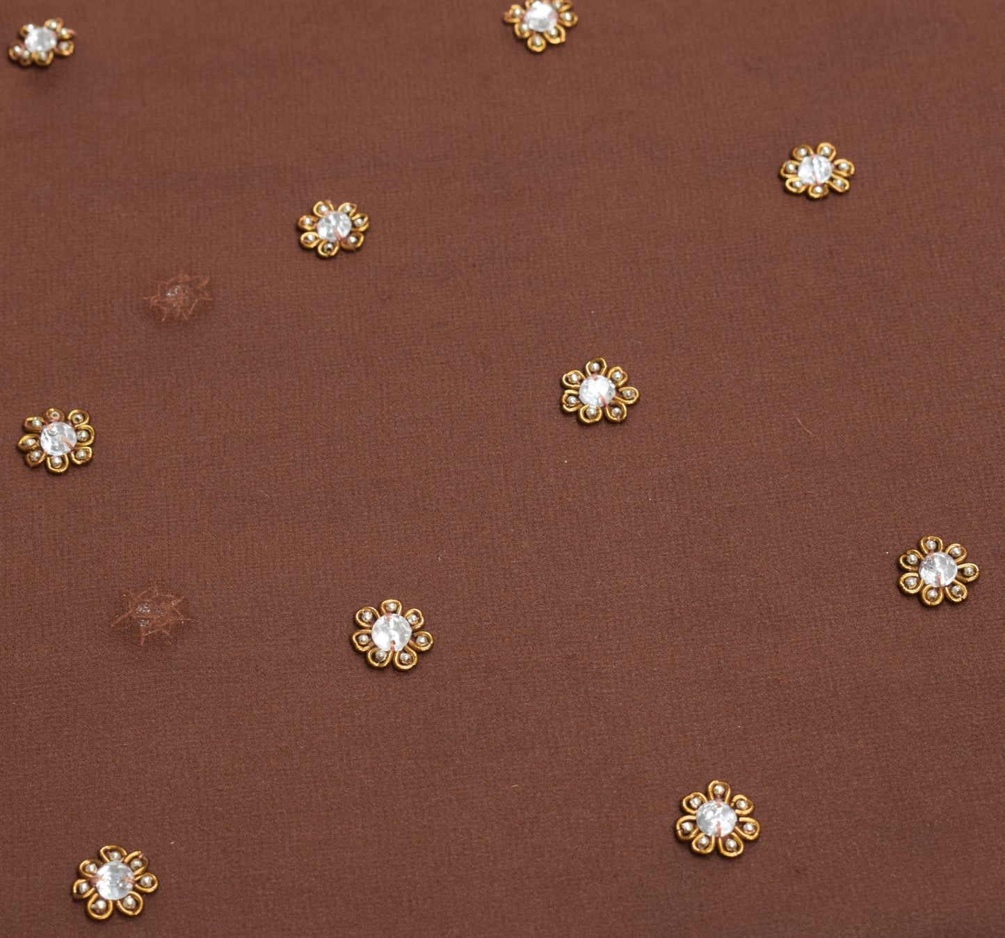 Sushila Vintage Brown Sari Remnant Scrap Hand Beaded Georgette 5YD Craft Fabric