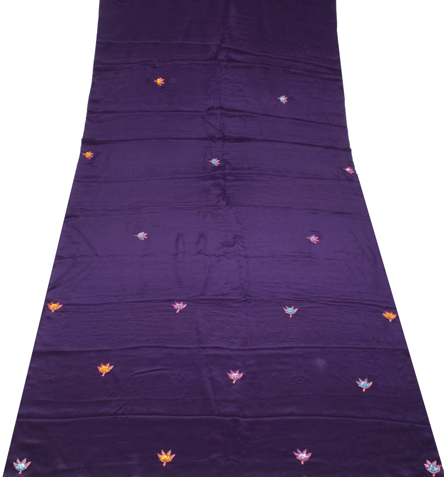 Sushila Vintage Dark Purple Sari Remnant Scrap Pure Crepe 5 Yard Craft Fabric
