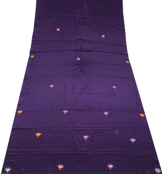 Sushila Vintage Dark Purple Sari Remnant Scrap Pure Crepe 5 Yard Craft Fabric
