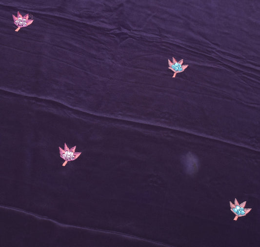 Sushila Vintage Dark Purple Sari Remnant Scrap Pure Crepe 5 Yard Craft Fabric
