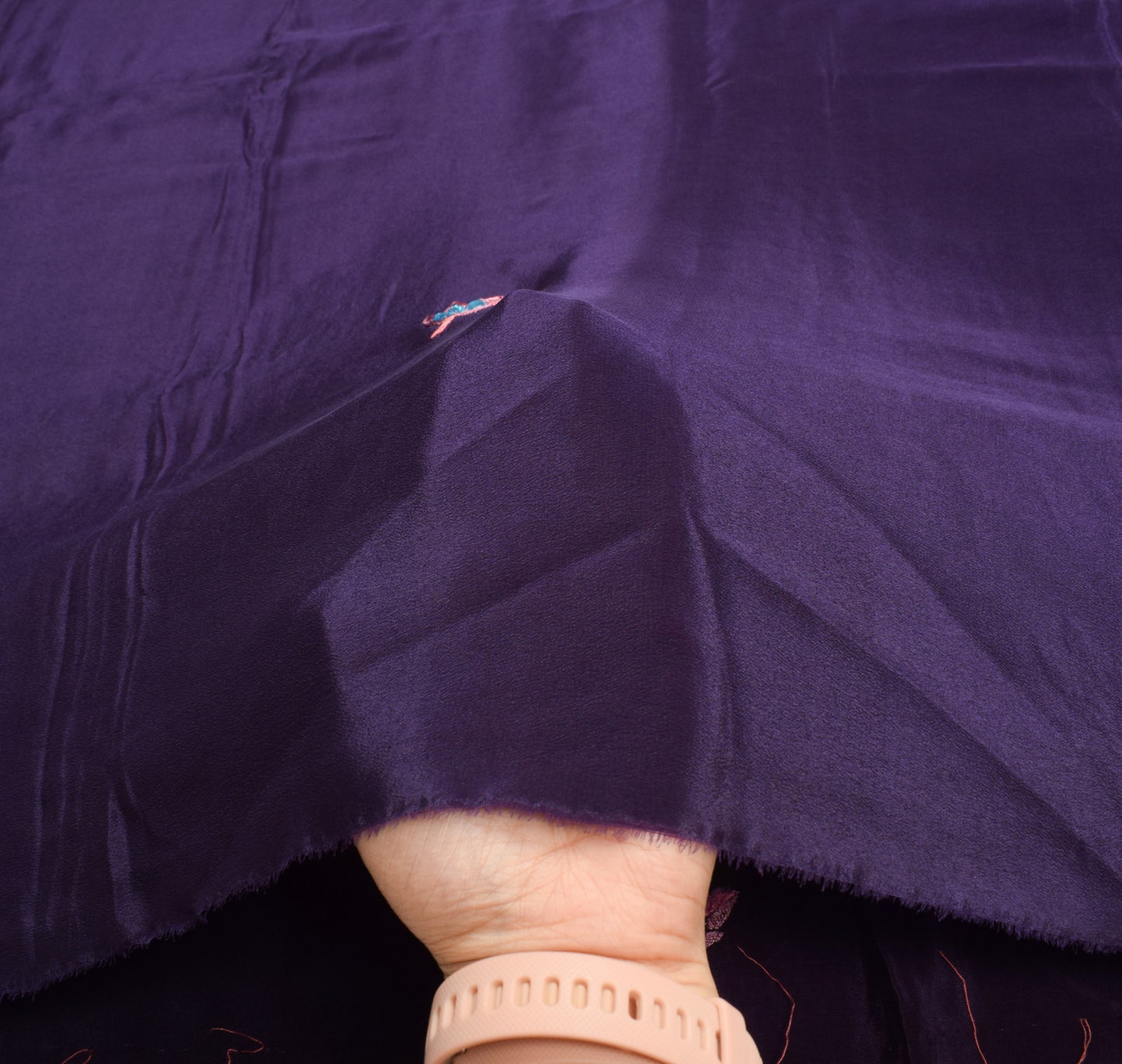 Sushila Vintage Dark Purple Sari Remnant Scrap Pure Crepe 5 Yard Craft Fabric