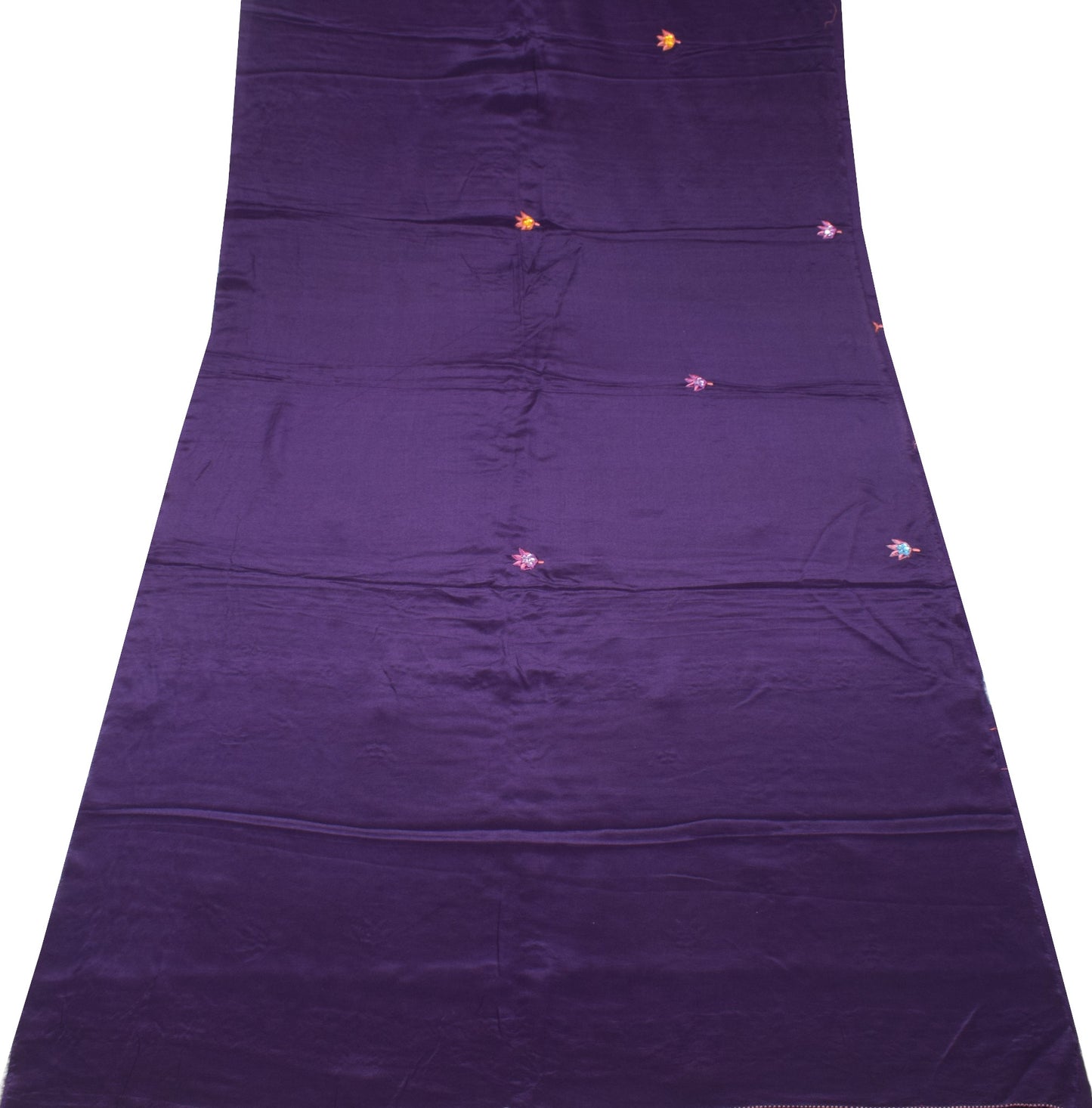 Sushila Vintage Dark Purple Sari Remnant Scrap Pure Crepe 5 Yard Craft Fabric