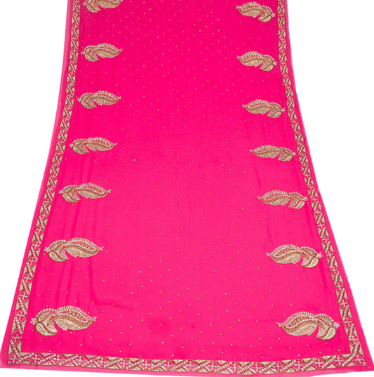 Sushila Vintage HEAVY Magenta Sari Remnant Scrap Art Georgette 6YD Craft Fabric