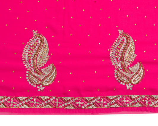 Sushila Vintage HEAVY Magenta Sari Remnant Scrap Art Georgette 6YD Craft Fabric
