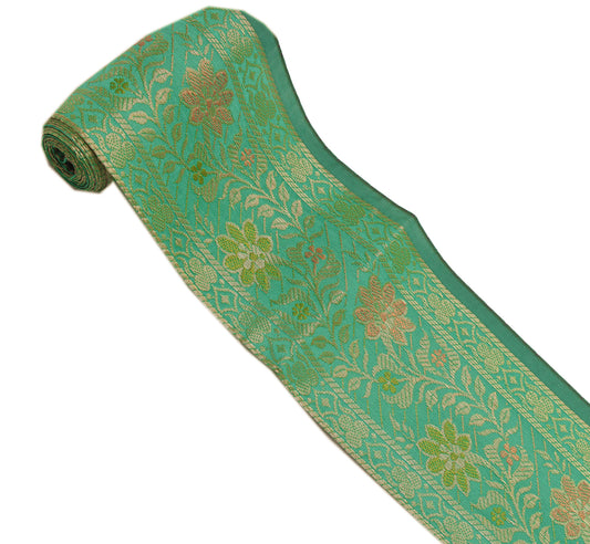Sushila Vintage 3 Yard Sari Border Craft Trim Sewing Ribbon Lace Edge Aqua Green