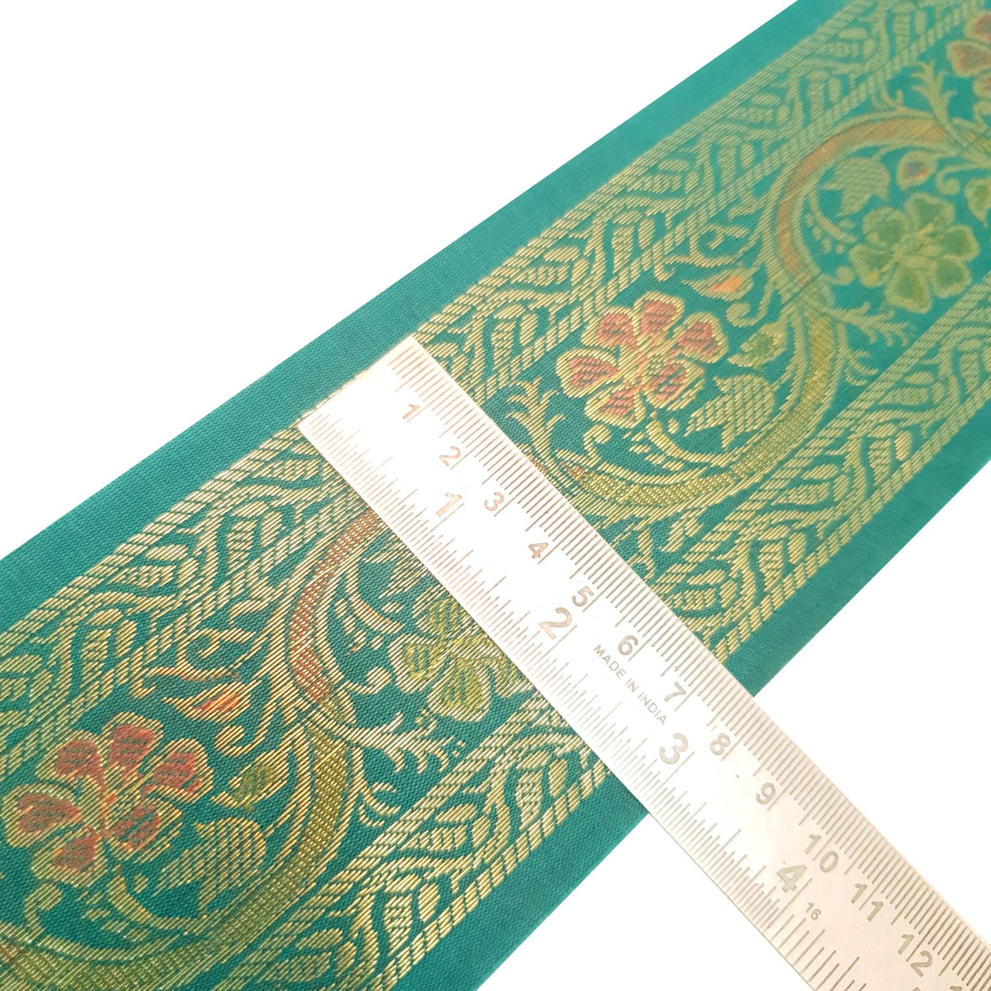 Sushila Vintage Zari Brocade Sari Border Floral Swing Trim 3 Yds Teal Green Lace