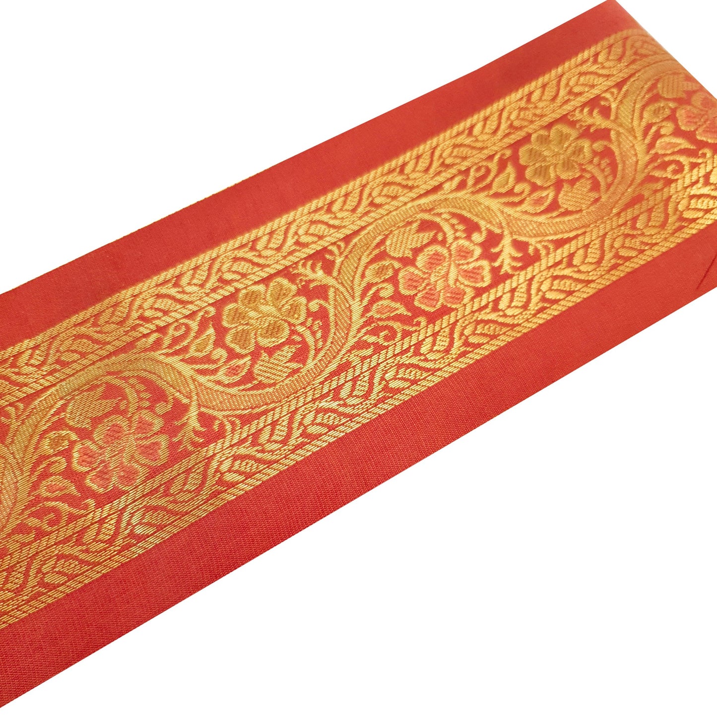 Sushila Vintage Red Zari Brocade Sari Border Floral Swing Trim 3 Yds Ethnic Lace