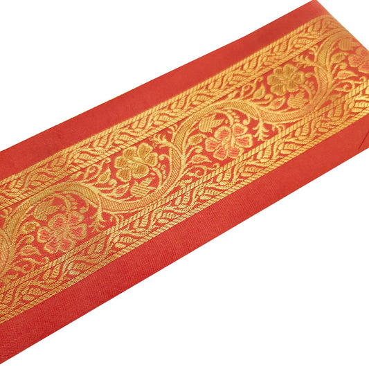 Sushila Vintage Red Zari Brocade Sari Border Floral Swing Trim 3 Yds Ethnic Lace