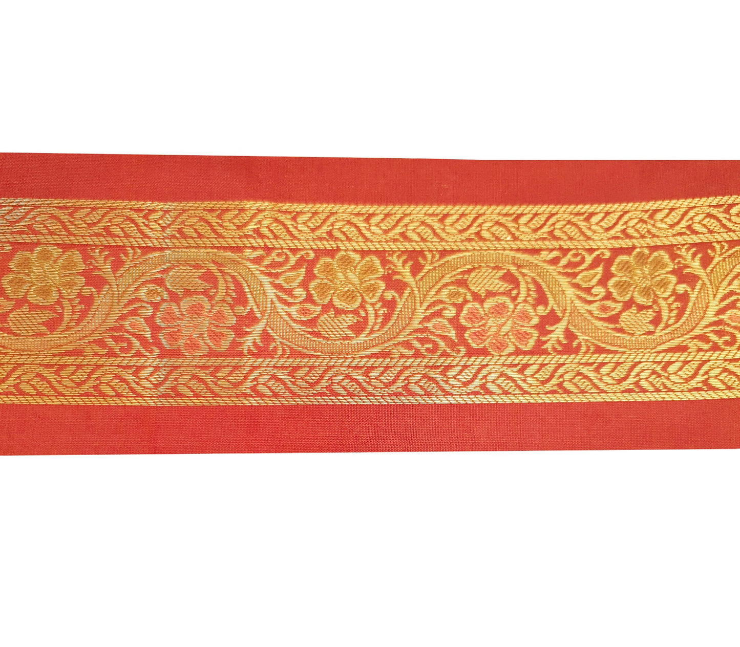 Sushila Vintage Red Zari Brocade Sari Border Floral Swing Trim 3 Yds Ethnic Lace