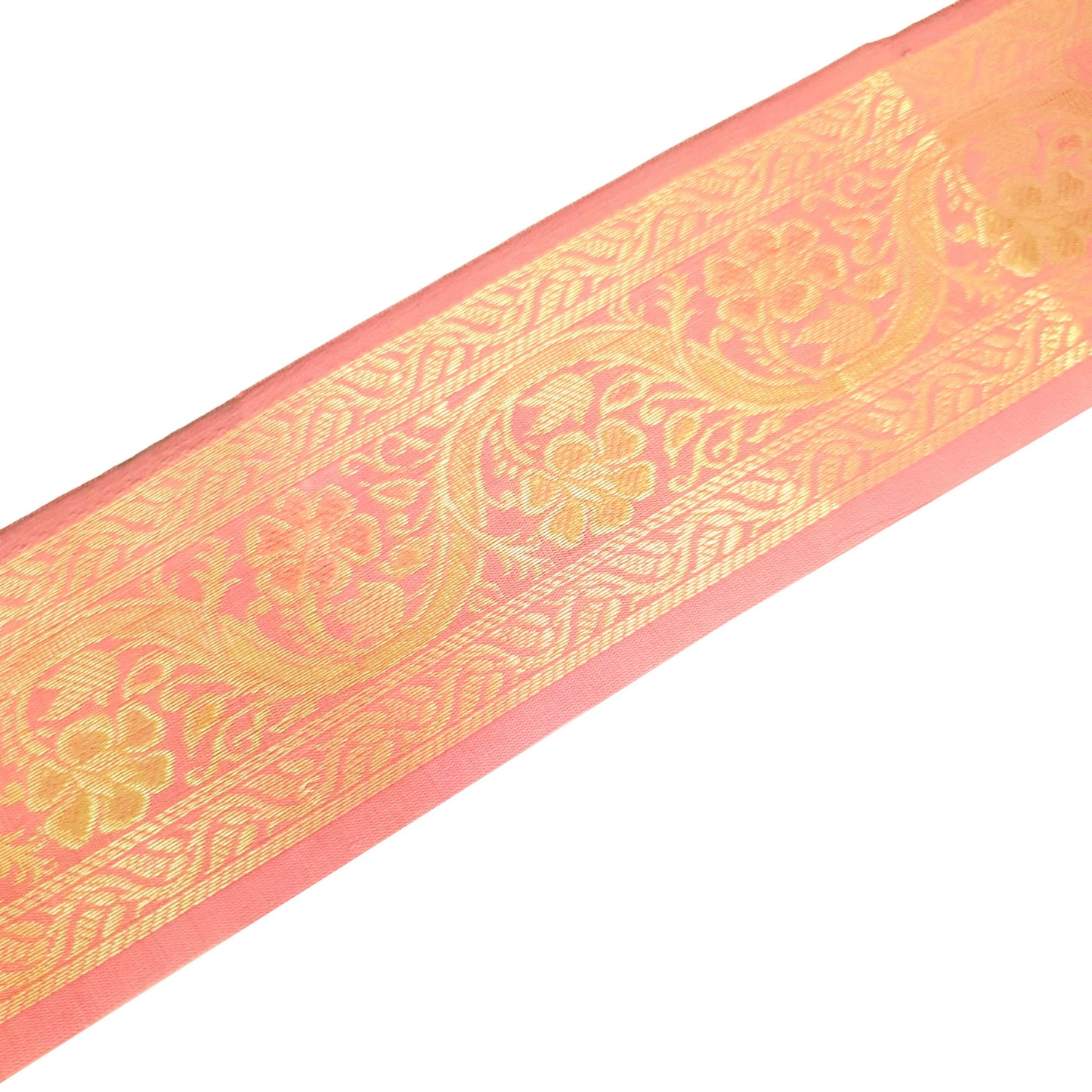 Sushila Vintage Peach Pink Zari Brocade Sari Border Floral Swing Trim 3 Yds Lace