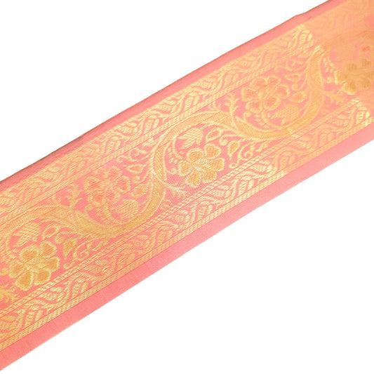 Sushila Vintage Peach Pink Zari Brocade Sari Border Floral Swing Trim 3 Yds Lace