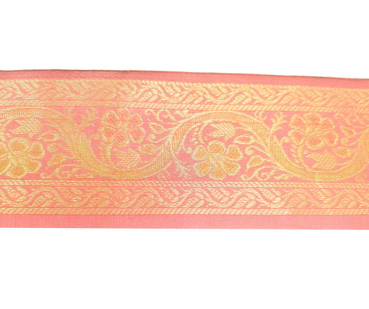Sushila Vintage Peach Pink Zari Brocade Sari Border Floral Swing Trim 3 Yds Lace