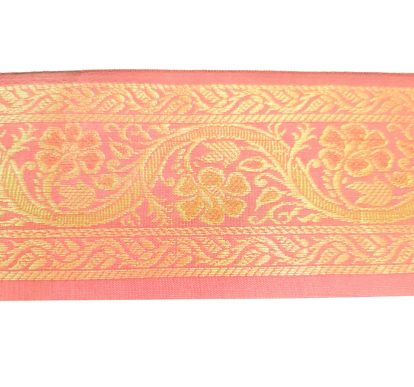 Sushila Vintage Peach Pink Zari Brocade Sari Border Floral Swing Trim 3 Yds Lace