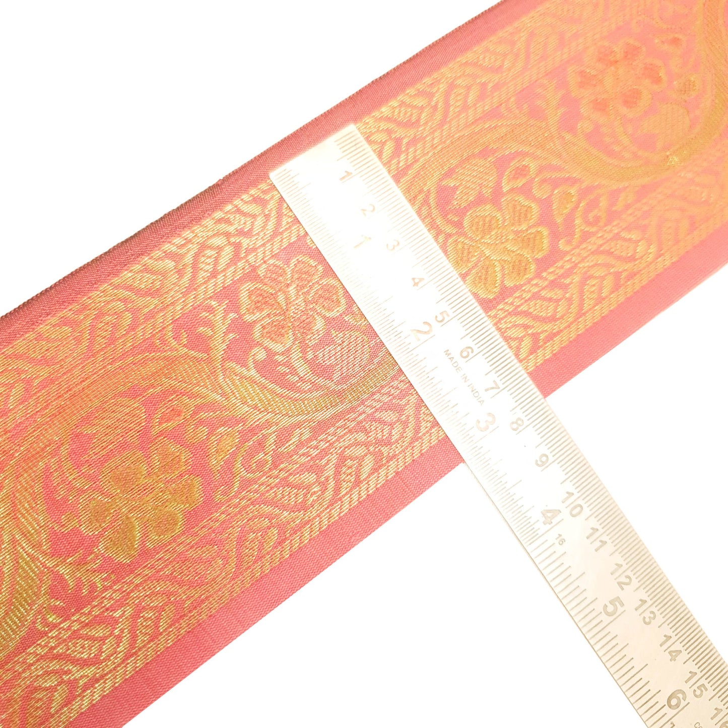 Sushila Vintage Peach Pink Zari Brocade Sari Border Floral Swing Trim 3 Yds Lace