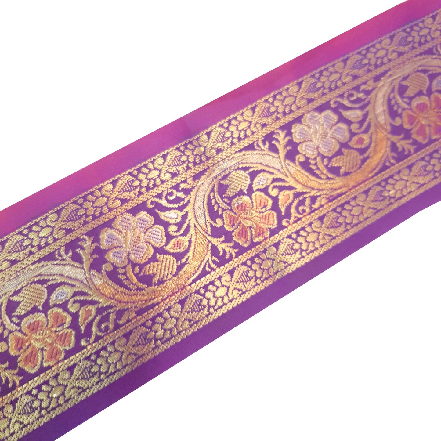 Sushila Vintage Purple Zari Brocade Sari Border Floral Swing Trim 3 Yard Lace