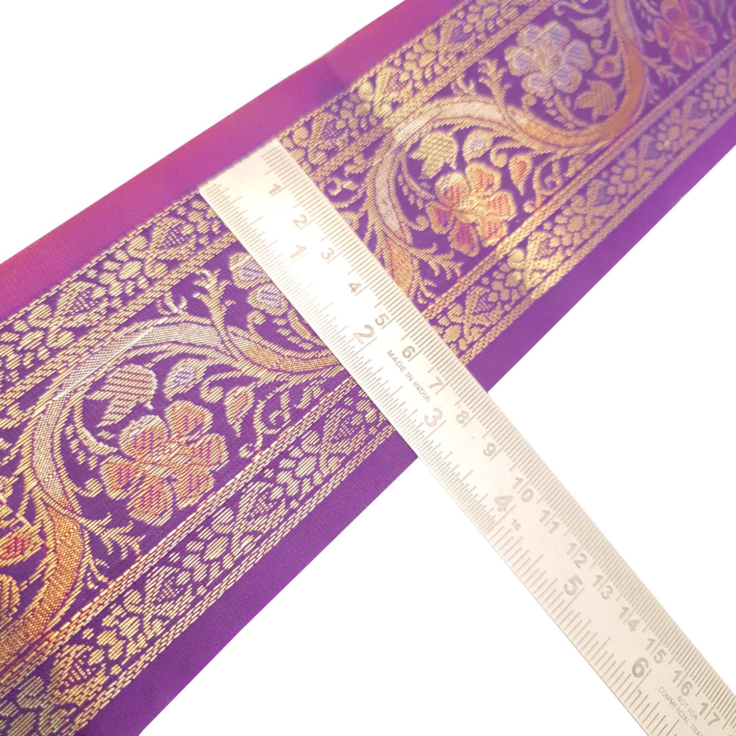 Sushila Vintage Purple Zari Brocade Sari Border Floral Swing Trim 3 Yard Lace