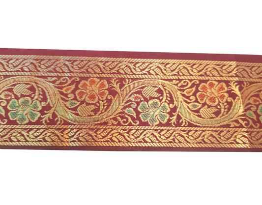 Sushila Vintage Brocade Sari Border Floral Swing Trim 3 Yard Royal Garnet Lace