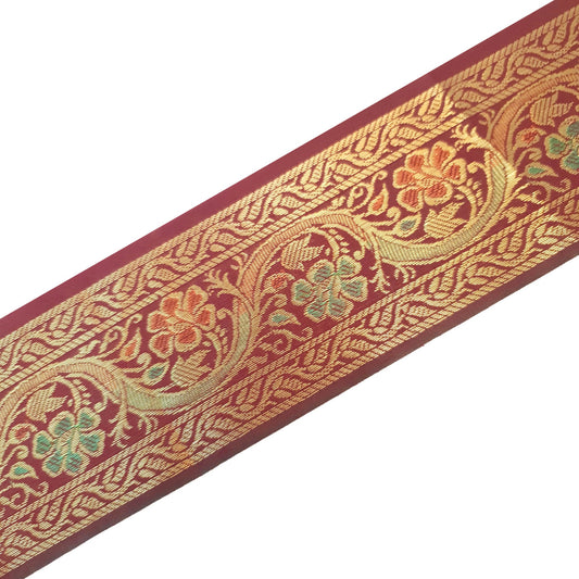 Sushila Vintage Brocade Sari Border Floral Swing Trim 3 Yard Royal Garnet Lace