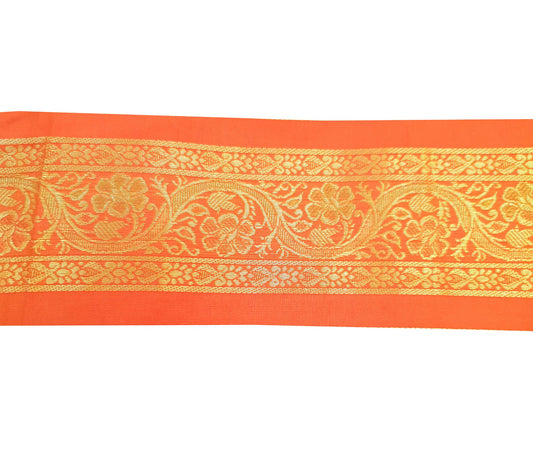 Sushila Vintage Sari Border Orange Floral Brocade Swing Trim 3 Yard Indian Lace