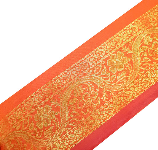 Sushila Vintage Sari Border Orange Floral Brocade Swing Trim 3 Yard Indian Lace