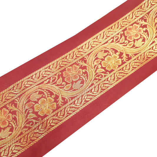 Sushila Vintage Sari Border Floral Zari Brocade Swing Trim 3 Yard Maroon Lace