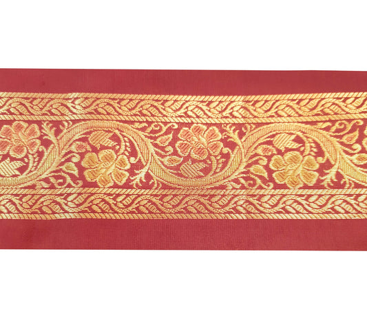 Sushila Vintage Sari Border Floral Zari Brocade Swing Trim 3 Yard Maroon Lace