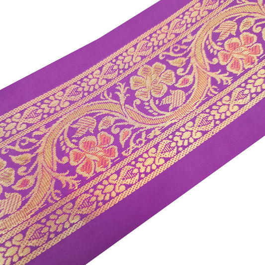 Sushila Vintage Sari Border Floral Brocade Swing Trim 3 Yard Indian Purple Lace
