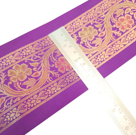Sushila Vintage Sari Border Floral Brocade Swing Trim 3 Yard Indian Purple Lace