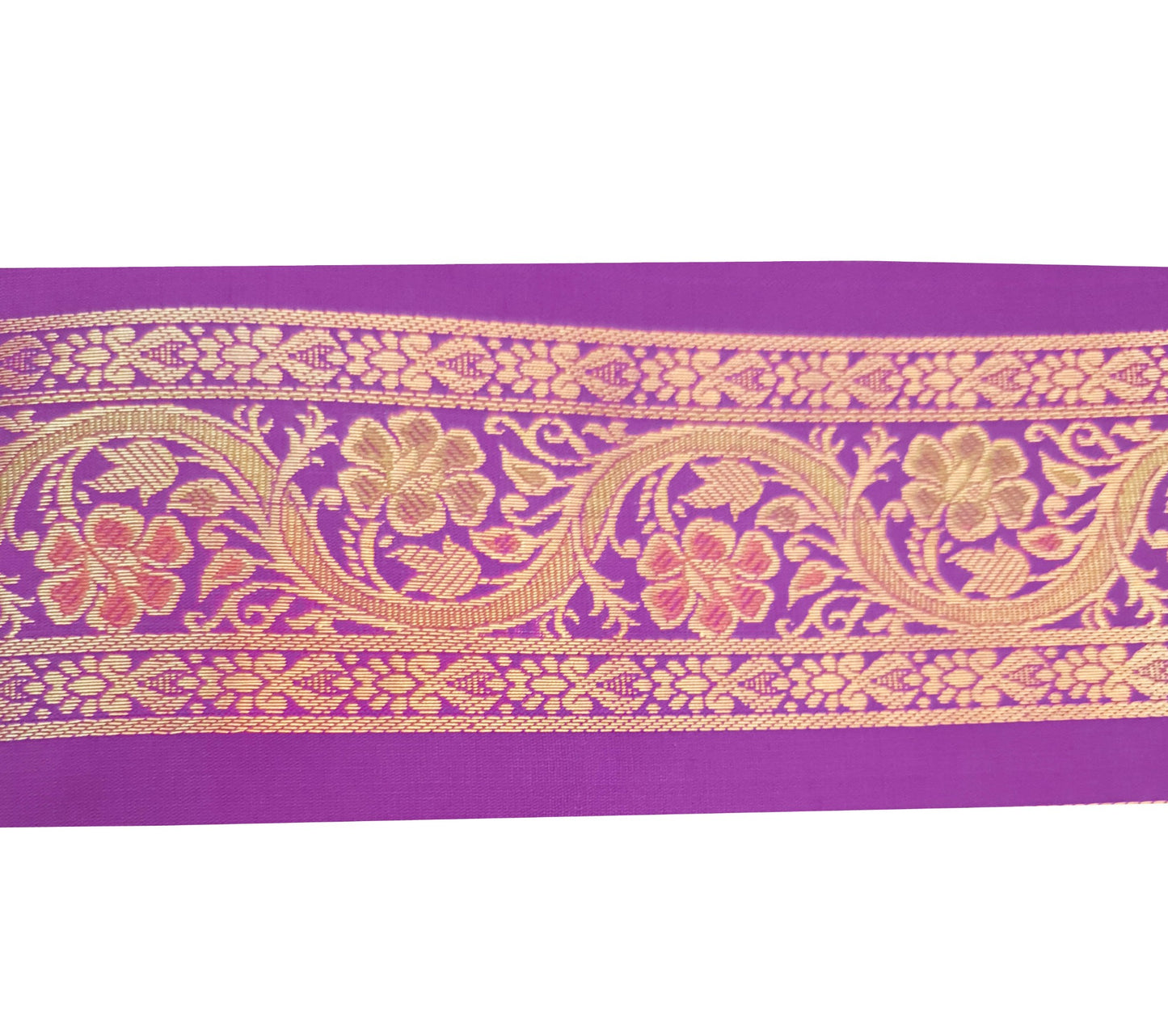 Sushila Vintage Sari Border Floral Brocade Swing Trim 3 Yard Indian Purple Lace