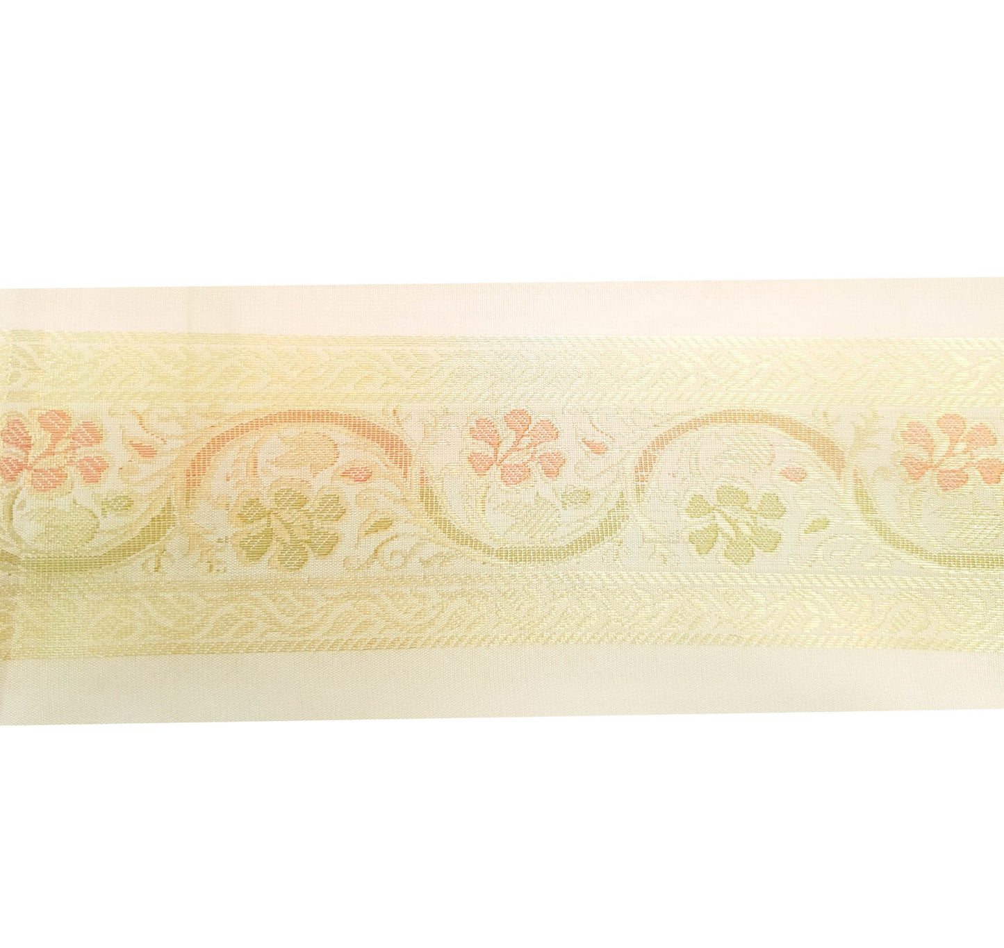 Sushila Vintage White Sari Border Floral Zari Brocade Swing Trim 3 Yard Lace