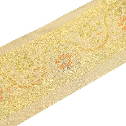 Sushila Vintage Light Brown Sari Border Floral Zari Brocade Swing Trim 3 Yd Lace