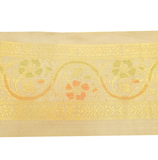 Sushila Vintage Light Brown Sari Border Floral Zari Brocade Swing Trim 3 Yd Lace