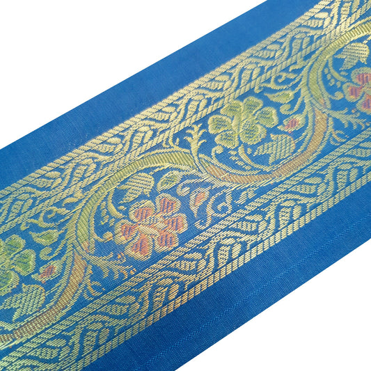 Sushila Vintage Sari Border Floral Zari Brocade Swing Trim 3 Yds Ethic Blue Lace