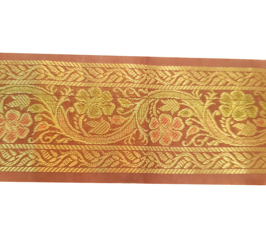 Sushila Vintage Sari Border Floral Brown Zari Brocade Swing Trim 3 Yard Lace
