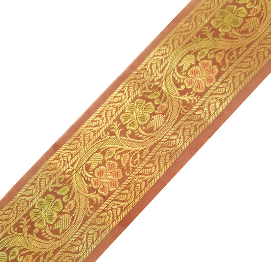 Sushila Vintage Sari Border Floral Brown Zari Brocade Swing Trim 3 Yard Lace