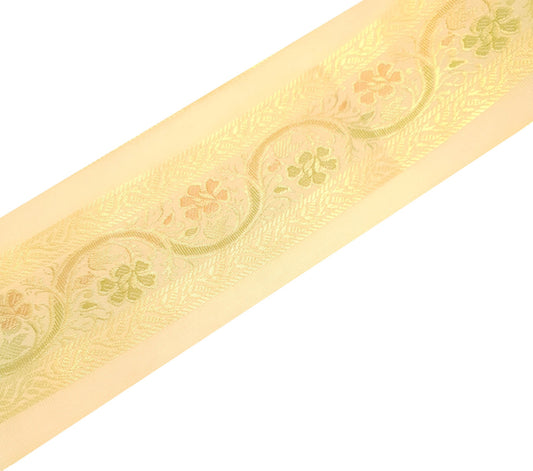 Sushila Vintage Sari Border Cream Floral Zari Brocade Swing Trim 3 Yard Lace
