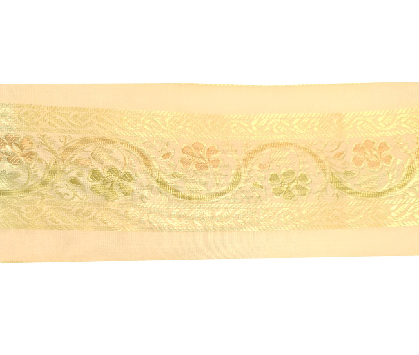 Sushila Vintage Sari Border Cream Floral Zari Brocade Swing Trim 3 Yard Lace