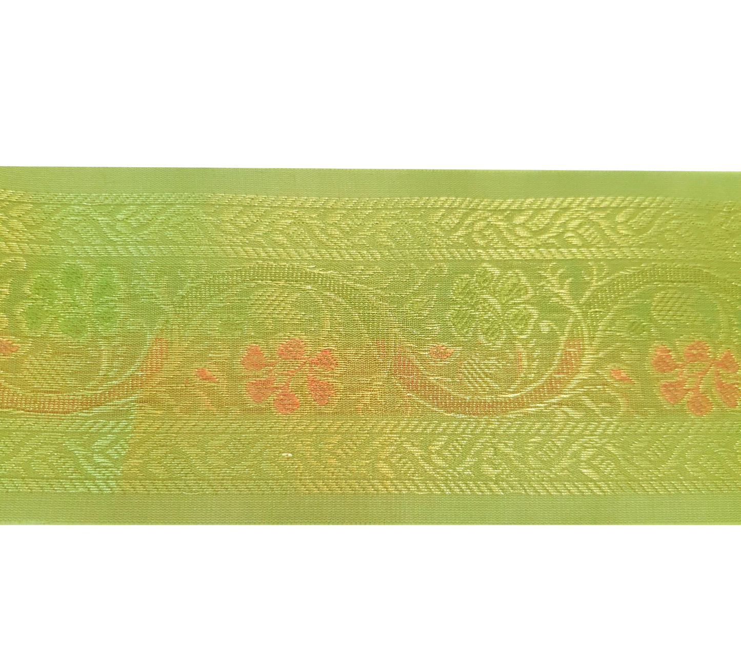 Sushila Vintage Green Sari Border Floral Brocade Ethnic Swing Trim 3 Yard Lace
