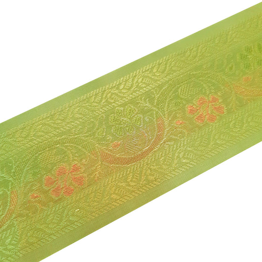 Sushila Vintage Green Sari Border Floral Brocade Ethnic Swing Trim 3 Yard Lace