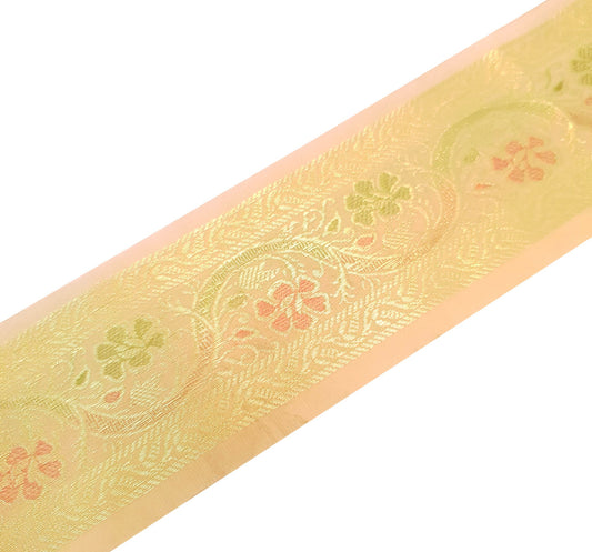 Sushila Vintage  Sari Border Floral Brocade Ethnic Swing Trim 3 Yard Beige Lace