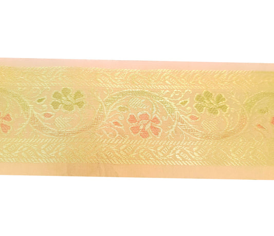 Sushila Vintage  Sari Border Floral Brocade Ethnic Swing Trim 3 Yard Beige Lace