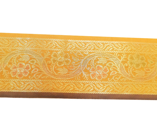 Sushila Vintage Sari Border Mustard Floral Brocade Ethnic Swing Trim 3 Yard Lace