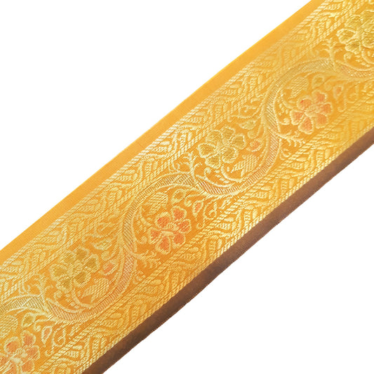 Sushila Vintage Sari Border Mustard Floral Brocade Ethnic Swing Trim 3 Yard Lace