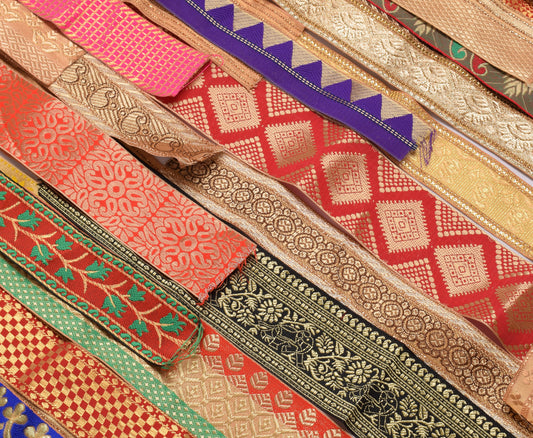 Sushila Vintage Sari Border Assorted Lot of 72 Pc Remnant Trim Craft Sewing Lace