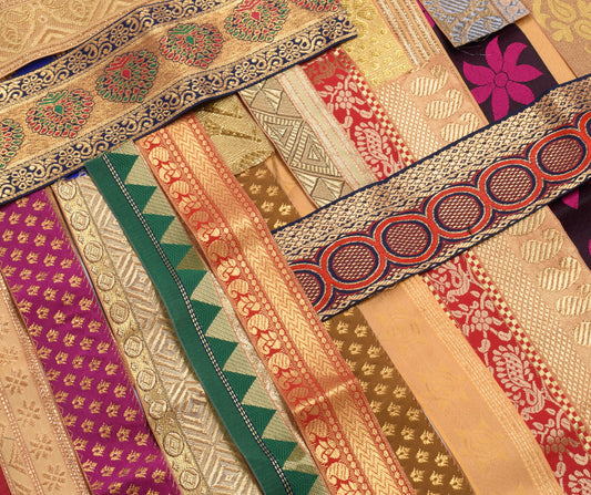 Sushila Vintage Sari Border Assorted Lot of 71 Pc Remnant Trim Craft Sewing Lace