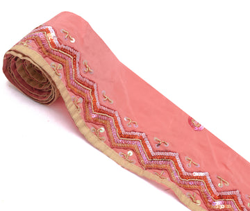 Sushila Vintage Peach Saree Border Indian Craft Sewing Trim Hand Beaded Lace