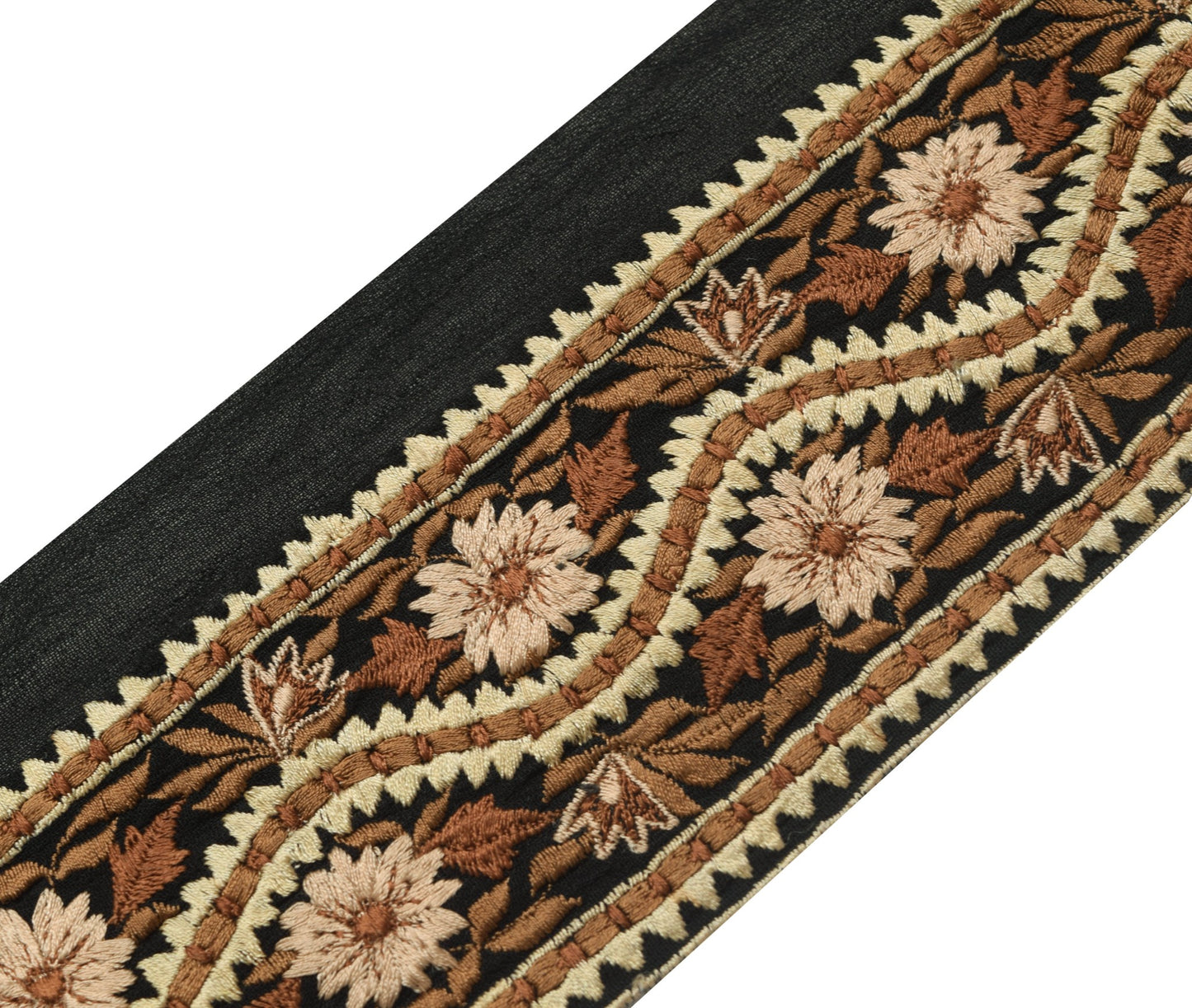 Sushila Vintage Black Floral Saree Border Indian Craft Sewing Trim Lace Ribbon