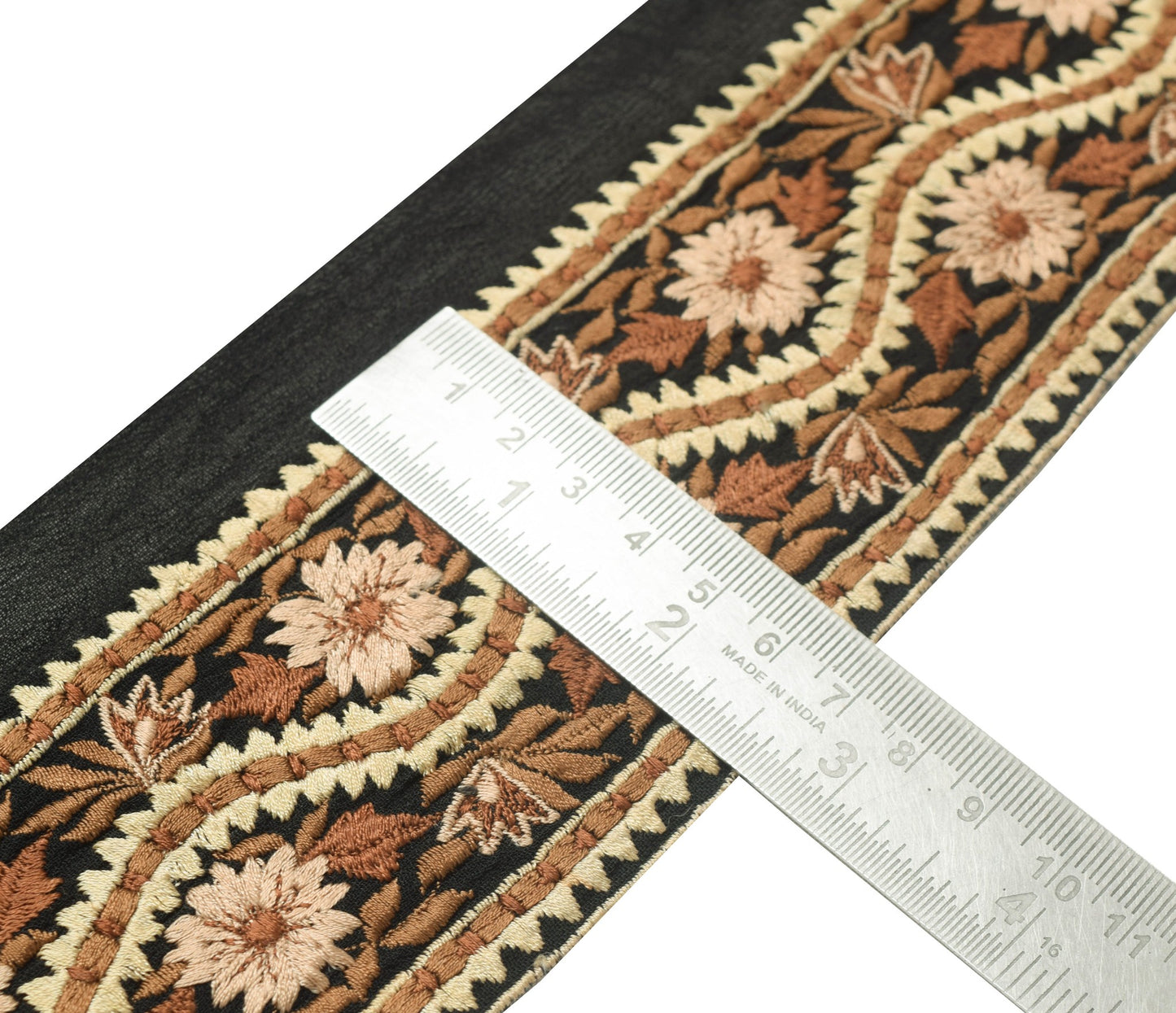 Sushila Vintage Black Floral Saree Border Indian Craft Sewing Trim Lace Ribbon