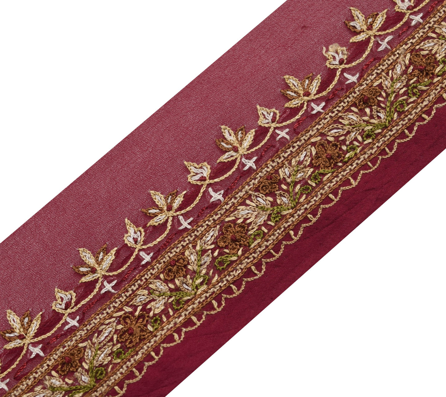 Sushila Vintage Maroon Georgette Saree Border Indian Craft Sewing Trim Ribbon